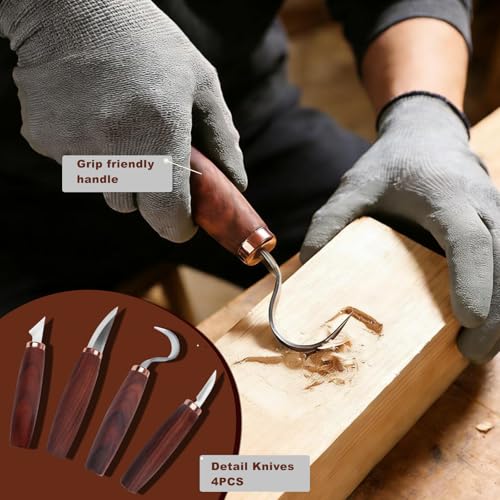 21-Piece Wood Carving Tools Kit - Complete Whittling Set with Detail Knives, Hook Knives, Sharpening Stone, Basswood Blocks & Cut Resistant Gloves for Beginner & Advanced Wood
