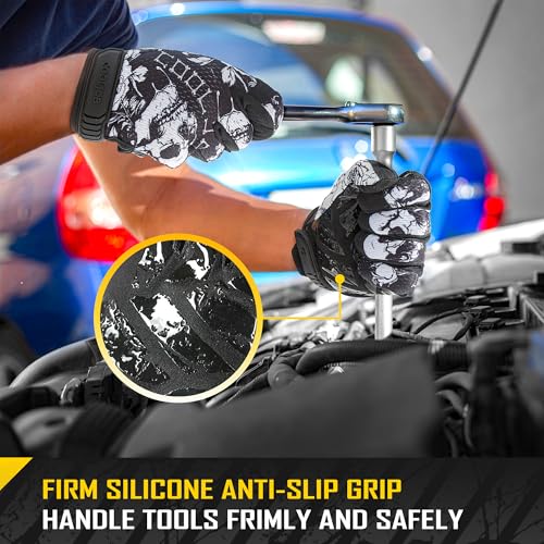 COOLJOB Mechanic Safety Work Gloves, Enhanced Anti-Slip Grip Tactical Gloves, Touchscreen, Breathable, Ultra-Soft, S-XL - color: Skull, size: X-Large