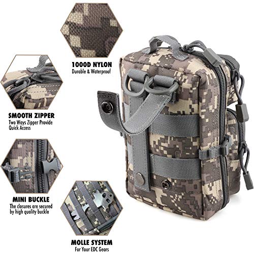 LIVANS Tactical Molle Utility Pouch, EDC Tool Pouch, Small Admin Pouch - color: CamoGray