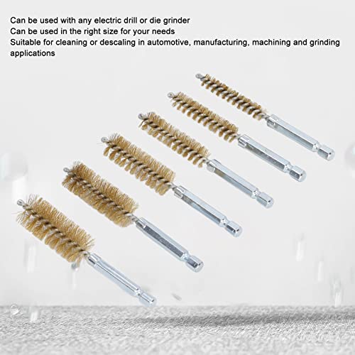 Walfront 6PCS Nylon Bore Brush Cleaning Brush Set 1/4" Hex Shank for Drill Twisted Wire Cup Brush for Cleaning Holes Tubes Non-Scratch Cleaning for Automotive Welding (Yellow Copper) - size: Brass Wire (Yellow)