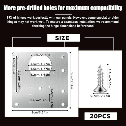 20 PCS Upgraded Cabinet Hinge Repair Plate Kit Thickened by 0.7 mm Stainless Steel Hinge Repair Brackets Kit Metal Hinges Repairs Fixing Plates with Screw for Kitchen Cupboard Door Locker Cabinet Door - size: 3.54 x 3.54 inches