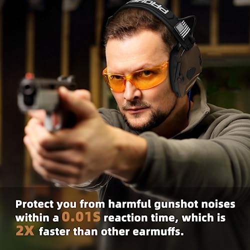 PROHEAR Electronic Ear Protection for Shooting with 4X Sound Amplification, Gun Range Hearing Protection Muffs, NRR 23dB Noise Reduction Headphones for Hunting, Brown - style: Electronic-brown