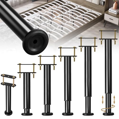 6 Pcs Adjustable Height Bed Support Legs, 14-23.6 Inch Metal Under Bed Frame Support Legs, Extra Sturdy Bed Legs Replacement Parts with Rubber Non-Slip Base for King Queen Frame Wooden Center Slat - size: 13.8'' - 23.6'' 6pcs