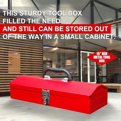 2PCS Portable Tool Box, Metal Tool Box, 4 Non-Slip Foot Pads, Ideal for Trailer, Mechanic, DIY-ers, Car Toolbox, Workshops, Garages, Repair Shops,Red - size: 2P-16.7in-Red