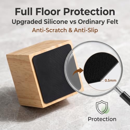 Lufia 4 Inch Solid Pine Wood Furniture Risers Set of 4, 2000 LBS Heavy Duty Silicone Non Slip Lift Blocks for Bed Sofa Desk Cabinet - color: Natural Wood - 4-pack, size: 4 Inch