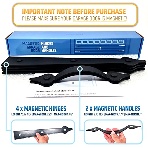 Premium Quality & Strong Magnetic Garage Door Decorative Hardware - Set of 2 Handles + 4 Hinges - Faux Garage Door Accents Kit for Curb Appeal | No Installation Needed | Will Never Fall Off - style: Magnetic Hinges & Handles Set
