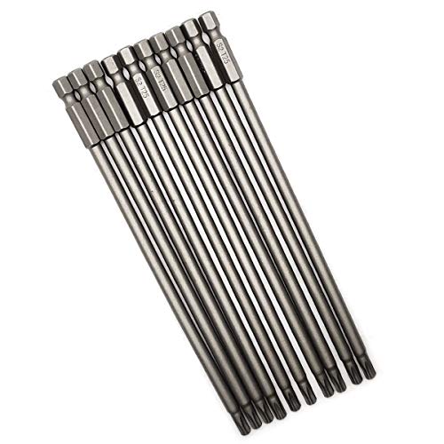 10PCS 6"/150mm T25 Torx Head Screwdriver Bit Set, 1/4 Inch Hex Shank with Quick Release Slot,S2 Steel Magnetic Security Tamper Proof Star 6 Point Screw Driver Kit Tools - color: 150mm/6inch, size: T25
