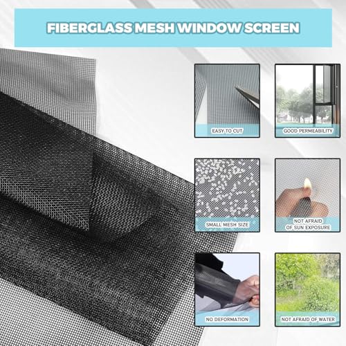 Window Screen Replacement Kit, 8-in-1 DIY Screen Door Repair Kit with Fiberglass Mesh 48"x118" Spline Tools for Sliding Door Patio Screen House Windows French Doors