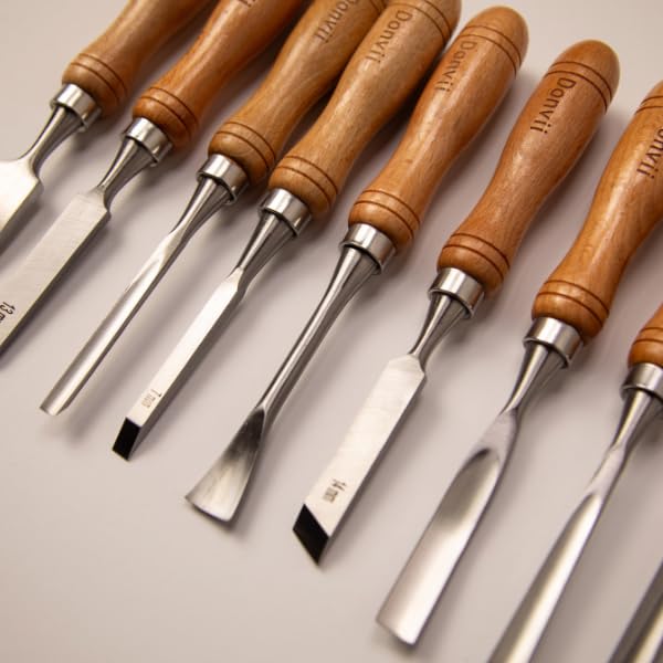 12-Pieces Wood Carving Tools Set – Professional Carving Chisel with Razor Sharp CRV-60 Steel Blades and Wooden Handles in a Wooden Storage Case- Wood Carving Kit
