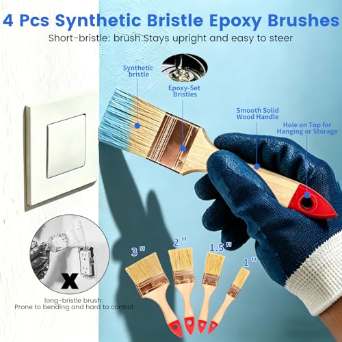 Paint Roller Kit with Long Paint Roller Extension Pole, 37 PCS Wall Painting Supplies with Paint Brushes for Walls, Superabsorbent 9-Inch & 4-Inch Paint Roller Covers, Wall Repair Paste - size: 4ins&9ins