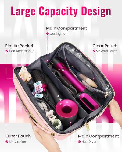 Mancro Hot Hair Tools Travel Bag Compatible with Dyson Airwrap - color: Pink, size: Standard