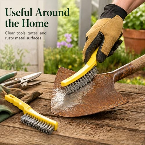 2 Pcs Stainless Steel Wire Brush for Cleaning Rust - 11" Heavy Duty Wire Brushes for Metal, Welding & Deburring - Comfortable Curved Handle Rust Remover Tool