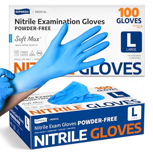 Supmedic Medical Soft Max Nitrile Exam Gloves Powder-Free Disposable 100 Ct - color: Blue (Large)