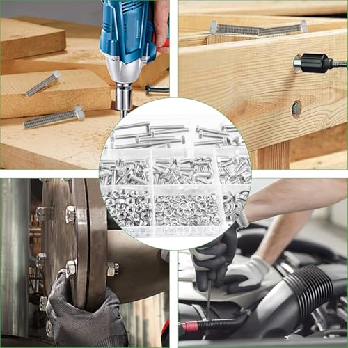M4 Hex Bolts 425Pcs External Hex Drive Screws Metric Heavy Duty Hexagon Cap Bolts Nuts Flat Lock Washers M4x8/10/12/16/20/25/30/35mm 304 Stainless Steel Fully Thread Machine Bolt - size: M4