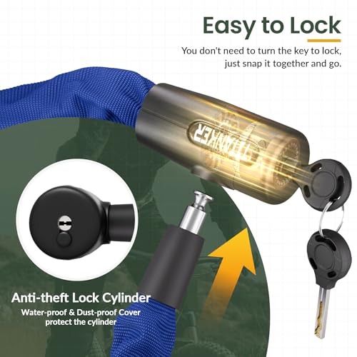 Titanker Bike Chain Lock with Keys, 3.3 Feet Security Heavy Duty Anti-Theft Bicycle Chain Locks for Bike, Motorcycle, Bicycle, Door, Gate, Fence, Grill (6mm, 8mm, 10mm Thick Chain) - color: Blue-8mm Chain