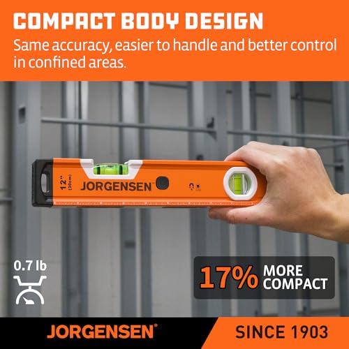 JORGENSEN 12" Magnetic LED Box Level, 90°/180° Torpedo Lighted Leveler Tool - size: 12 inch