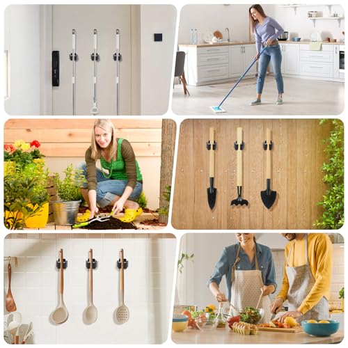 Broom Holder Wall Mount, 4PCS Broom Hanger Wall Mount, Stainless Steel Heavy Duty Mop Holder Broom Mop Hanger Wall with Screws, Garden Outdoor Tool Organizer Rack Broom Hanger (Black) - color: 4pack