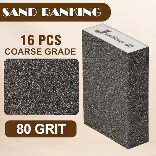 16Pcs 80 Grit Sanding Blocks, Jamiikury Coarse Sanding Sponge Washable and Reusable, Wet Dry Sandpaper Sponge for Wood Metal FurniturePaint and Drywall - size: 80 Grits