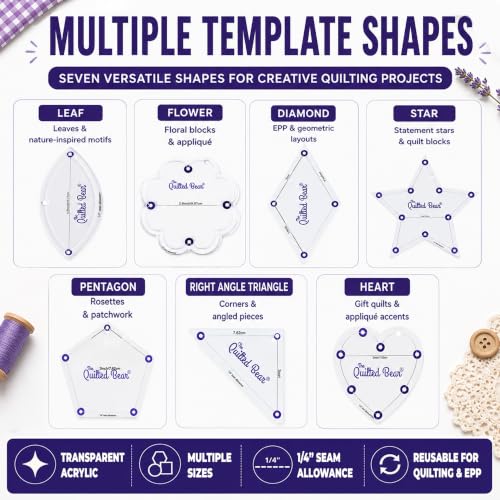 The Quilted Bear Leaf Quilting Templates, Set of 11 - size: Leaf