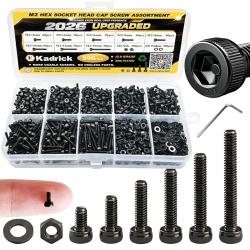 KADRICK 990PCS M2 Screws Kit,Class 12.9 Socket Head Cap Screw 4mm-16mm - size: M2 990Pcs