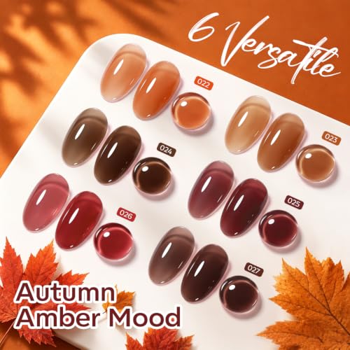 modelones Fall Jelly Rubber Base Gel Polish Set Brown Burgundy 6 Color Gift - color: Autumn Base Color