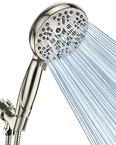 High Pressure Shower Head with Handheld - 5 Spray Settings High Flow Detachable Rain Shower Heads with 60” Extra-long Stainless Steel Hose and Adjustable Bracket with Brass Joint – Brushed Nickel - color: Brushed Nickel, style: 5 Modes