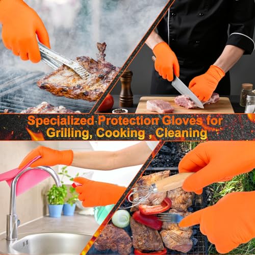 ANBOSON BBQ Gloves Disposable, Heat Resistant Grilling Gloves for Cooking - size: X-Large, style: 10mil Nitrile - Orange