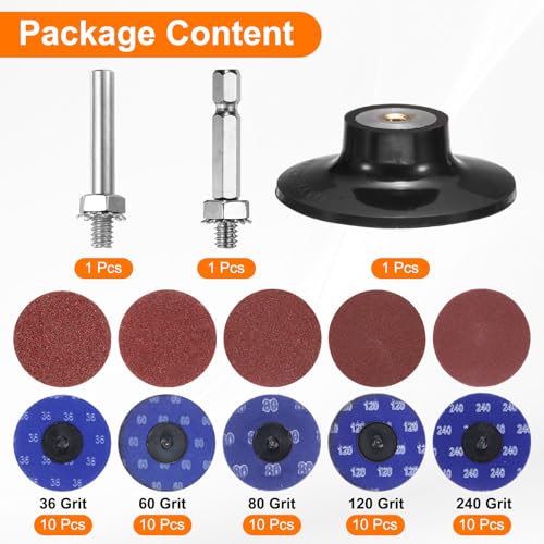 HARFINGTON 53pcs Quick Change Discs Set 3" Lock Sanding Discs with 1/4" Shank Pad Holder 36/60/80/120/240 Grit Surface Conditioning for Polish Rust Removal - size: 3"