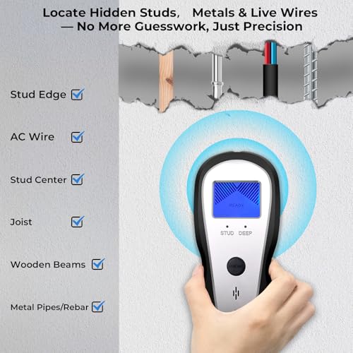 Stud Finder Wall Scanner, Electronic Stud Sensor Detector with LCD Display & Deep Scan, Beam Finders for Center & Edge of Wood, Metal,Live AC Wire,Metal Studs,Joist,Metal Pipe,Drywall Framing