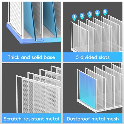File Organizer for Desk, 5-Section Vertical File Sorter, Paper Holder Organizer Standing Metal File Folder for Office Home Classroom, White - color: White, size: 1 Pack 5-Section