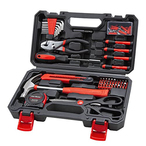 CARTMAN Complete Household Tool Set, Red Hand Kit With Storage Case - color: Dark Red