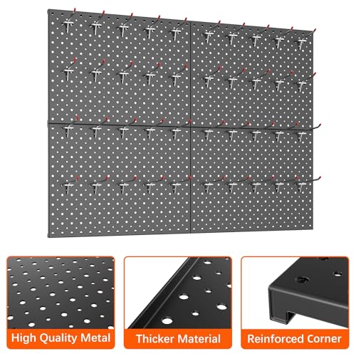 TORACK Metal Pegboard Panels and Hooks, Tool Organizer Peg Board, Black - color: Black