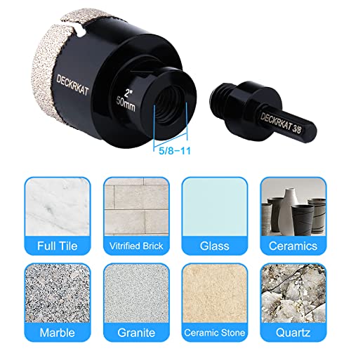 Diamond Hole Saw, 2" Hole Saw for Tiles Granite Marble Ceramic Glass Porcelain, 50mm Core Drill Bit with 5/8-11 Thread and 3/8” Hex Shank Adapter for Angle Grinders & Drills - size: 2"(50mm)