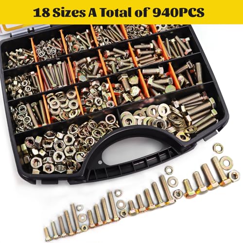940PCS M4 M5 M6 M8 Metric Hex Bolts Assortment Kit,Lenght 12mm-30mm - size: M4 M5 M6 M8 940pcs