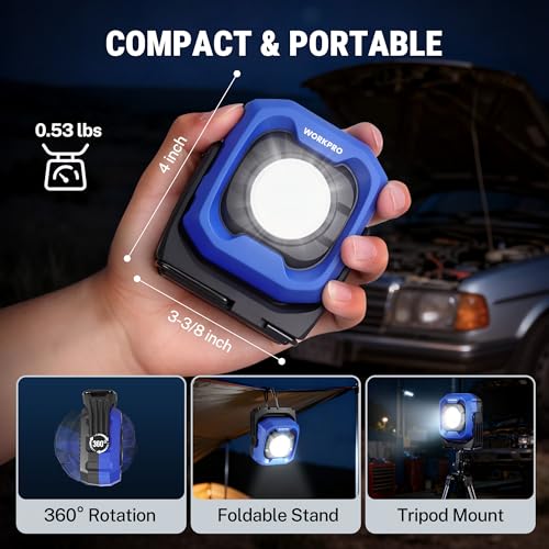 WORKPRO 1200LM Rechargeable Work Light, Magnetic LED Work Light