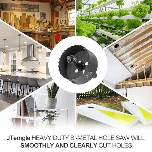 2-7/8 Inch Hole Saw with 3/8" Triangle Shank Quick Change Arbor, JTemgle Bi-Metal Hole Saw Heavy Duty Hole Cutting Tool for Cornhole Boards, Recessed Lights, Wood, Plastic, Drywall & Soft Metal - size: 2-7/8"