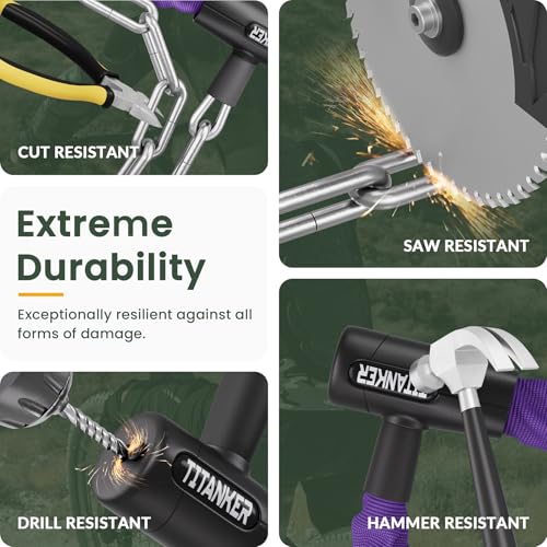 Titanker Bike Chain Lock with Keys, 3.3 Feet Security Heavy Duty Anti-Theft Bicycle Chain Locks for Bike, Motorcycle, Bicycle, Door, Gate, Fence, Grill (6mm, 8mm, 10mm Thick Chain) - color: Purple-8mm Chain