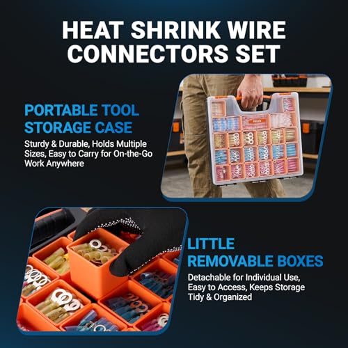 1347PCS Heat Shrink Wire Connectors Kit, Electrical Terminals & Solder Seal Connectors, Insulated Marine Grade Waterproof Ring Fork Spade Butt Splice Set for Boat Automotive DIY