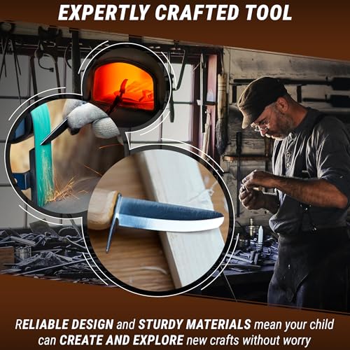 BeaverCraft Whittling Knife for Kids, Beginners - Safety Wood Carving Knife C1 Kid - Whittling Knives with Rounded Tip for Children, Entry-Level Carvers - Wood Carving Tools for Beginners, Boy Scout