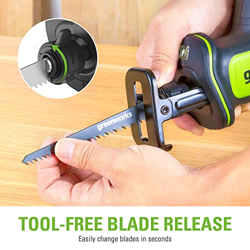 Greenworks 24V Brushless 1" Compact One-Handed Reciprocating Saw (3,000 SPM), Cordless Powered Variable Speed Recip Saw, 2.0Ah Battery and Compact Charger Included,‎ RSG404 - size: Brushless 1" One-Handed Recip Saw, style: 2.0Ah
