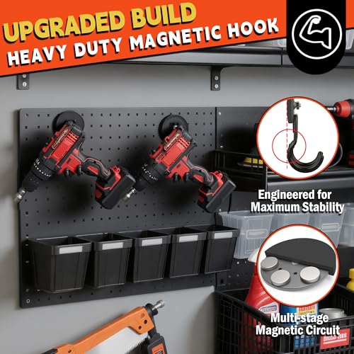 ULIBERMAGNET New Upgraded Garage Magnetic Hooks, 4 Pack Black Heavy Duty Large J Hooks with Magnet, Black Strong Anti-Slip Coating Magnet Hooks for Garden Tools, Ropes,Drill,Metal Cabinet,Pegboard - style: Upgraded Black Medium J Powerful Hooks