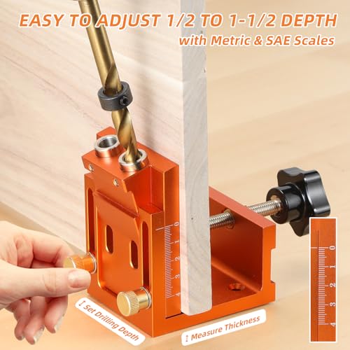 Pocket Hole Jig Kit, Pocket Hole Drill Guide Jig Set for 15° Angled Holes