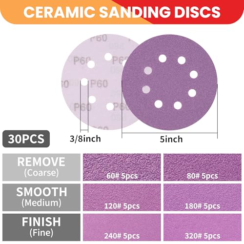 5 Inch Replacement Sander Pad Compatible with Craftsman Ridgid Ryobi 35 PCS
