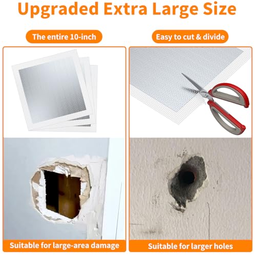 Wall Patch Drywall Repair Kit, 10 x 10 Inch, Self-Adhesive Mesh Patch, Permanently Repairs Damaged Large Walls Hole and Ceilings - size: 10in