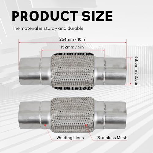 2.5''X6''universal stainless steel Exhaust Flex Pipe with Ends 10" Inch Long Heavy Dutydouble braided bendable exhaust Flex Pipe - size: 2.5''X6''X10''