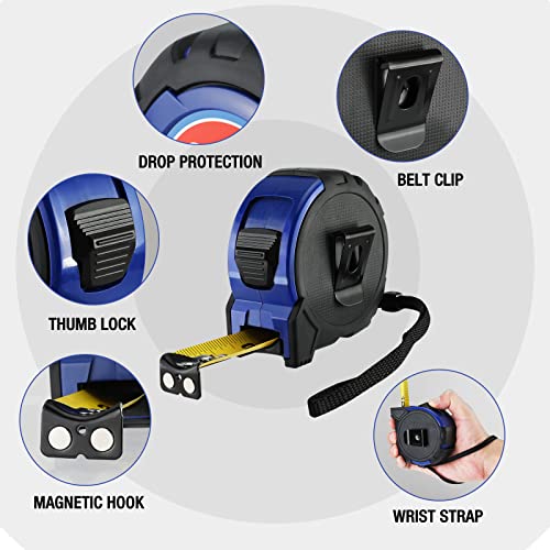 WORKPRO 25FT Tape Measure, 1/8 Fractions Easy Read Measuring Tape - color: Blue, size: 25FT