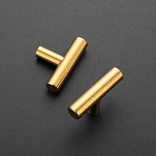 Ravinte 5 Pack Gold T Bar Cabinet Knobs 2in Dresser Knobs Single Hole | Brushed Brass Finish, Solid Metal, Easy Install, Screws Included, Hardware, Kitchen, Bathroom, Drawers, Cabinets - color: Gold, size: 5 Pack, style: Round