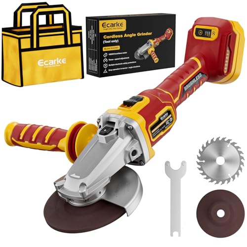 Ecarke Flat Head Grinder Compatible with DeWalt 20V Battery, 4-1/2" to 5",11000RPM, Anti-Vibration & Multiple Safety System,Tool-Free Guard,Angle Grinder for Tight Spaces Grinding (Tool Only) - color: Yellow