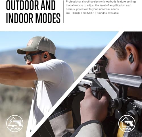 Shooting Protection Ear Plugs with Noise Reduction, Jet Black | Electronic Shooting Earbuds Hearing Protection, Sound Amplification, Modes Switching for Gun Range, Outdoor Use - color: Jet Black