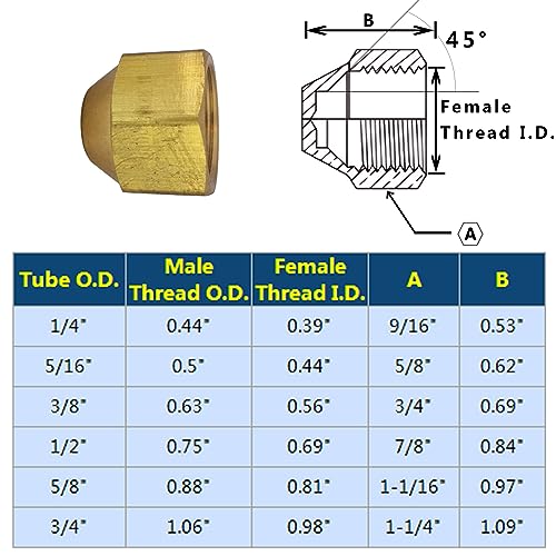 Brass 45 Degree Flare Cap 1/2" Tube OD SAE Fitting 5pcs - size: 1/2" Tube OD